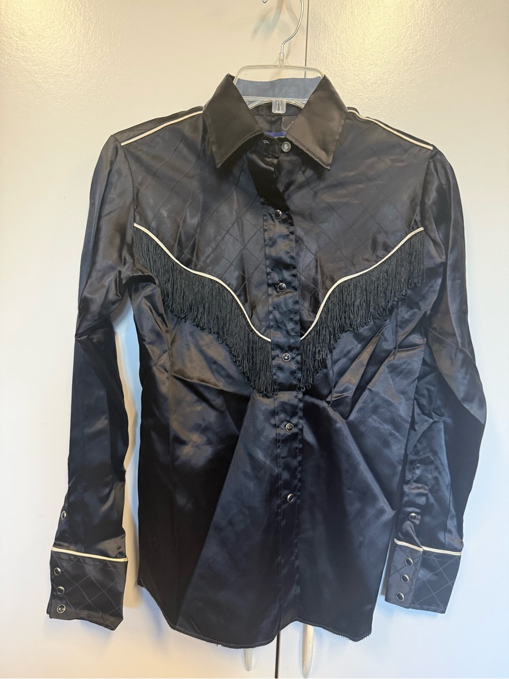 Vintage Panhandle Slim Black Western Fringe Button-Down Shirt
